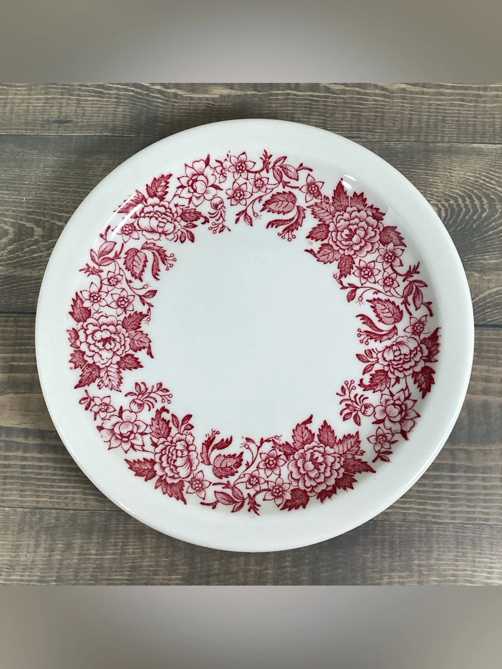 Set 4 Vtg 1972 Jackson China Red White Floral Edge Restaurant Ware Plates 6.5”